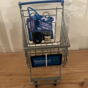 Rare Mini Walmart Grocery Shopping Cart Metal Wire Cart w/Bags Cup Cup Holder